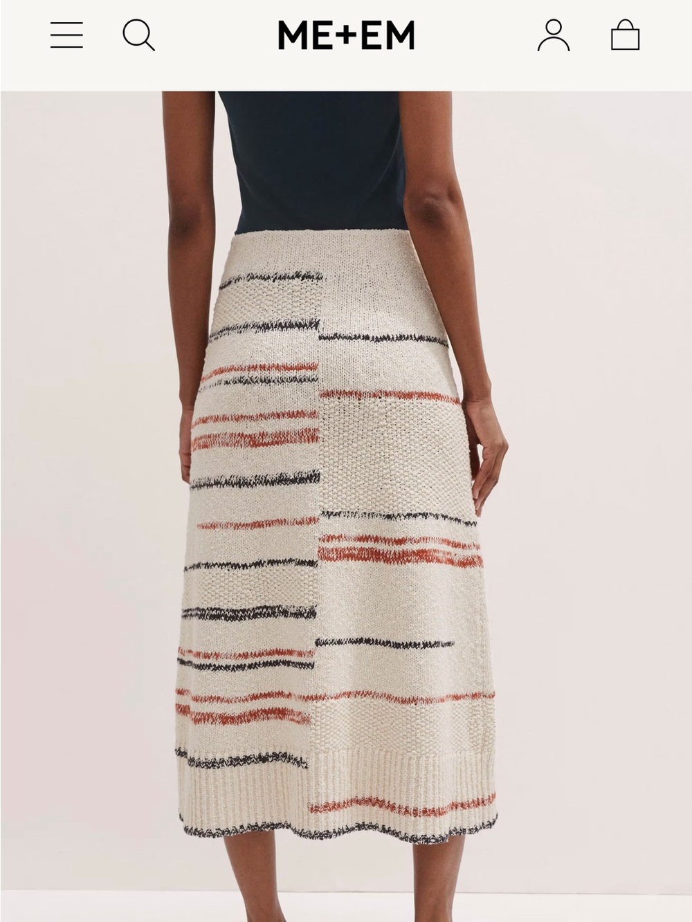ME+EM Cream Bouclé Midi Skirt with Navy and Red Stripes - Picture 5 of 12